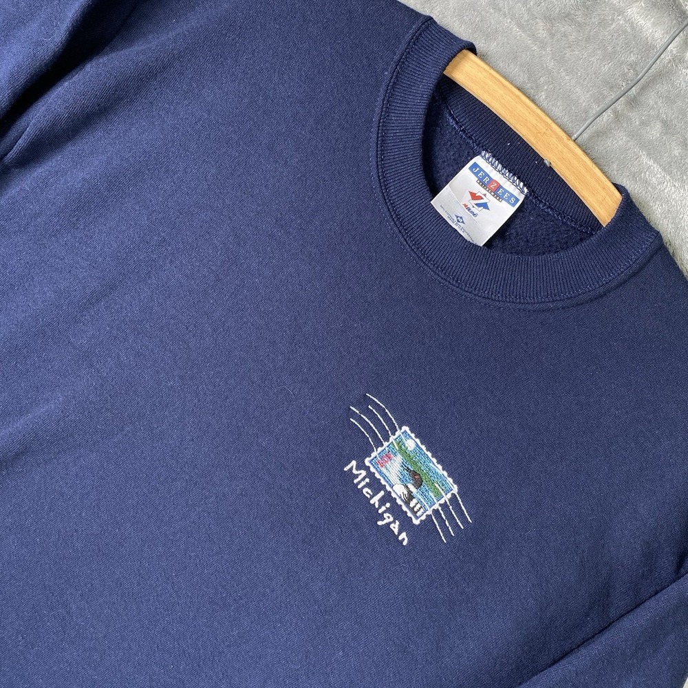 Vintage Michigan Loon Sweatshirt Mens M Blue Animal Nature‎ Crewneck Outdoor 90s